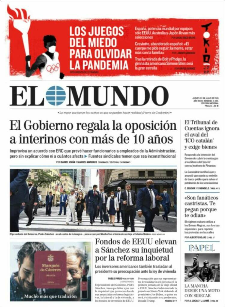 Portada de 'El Mundo' del 22 de julio de 2021 / KIOSKO.NET