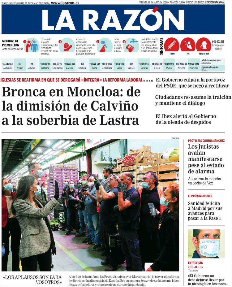 Portada de 'La Razón' con informaciones sobre la reforma laboral