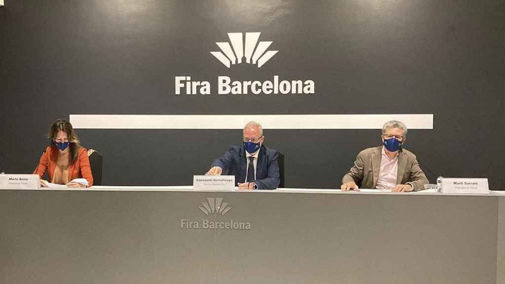 El director de Fira de Barcelona, Constantí Serrallonga, junto al presidente de B-Travel, Martí Serrate, y la directora de B-Travel, Marta Serra / EP