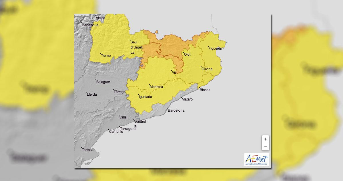 Las alertas activas por lluvia de AEMET / AEMET