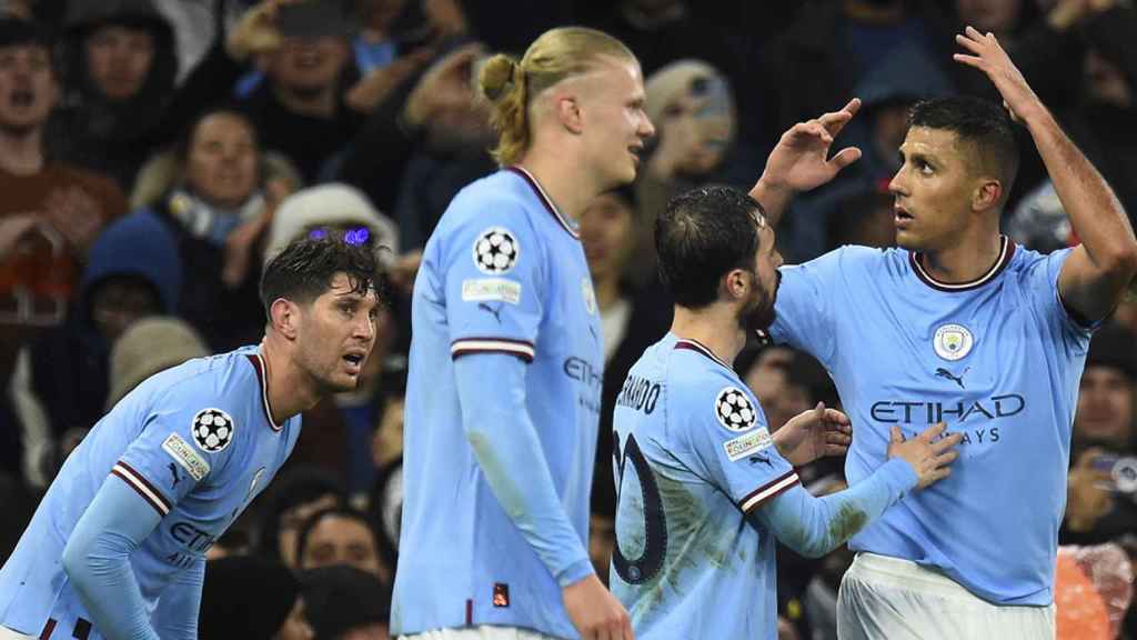 Rodri Hernández celebra su gol anotado en la victoria del Manchester City contra el Bayern / EFE