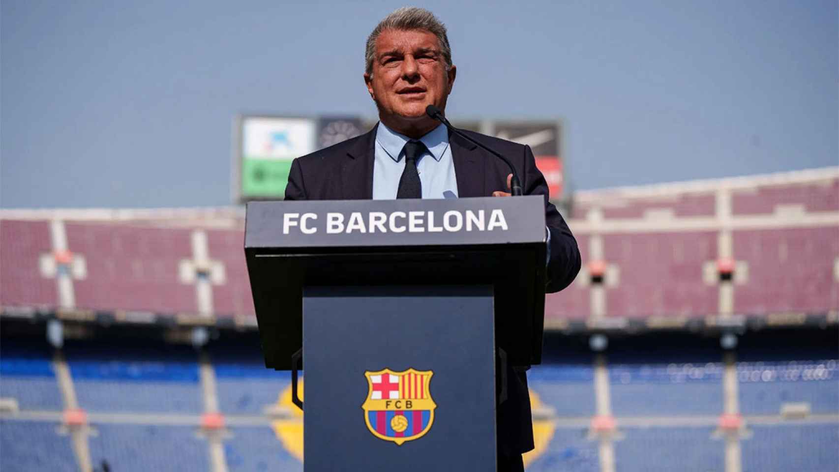 Joan Laporta, durante una rueda de prensa en el Camp Nou / REDES