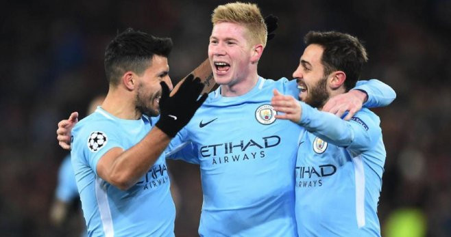 Agüero, De Bruyne y Bernardo Silva, con el Manchester City | EFE