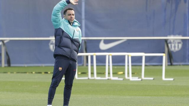 Xavi Hernández, durante un entrenamiento del Barça en la Ciutat Esportiva / FCB