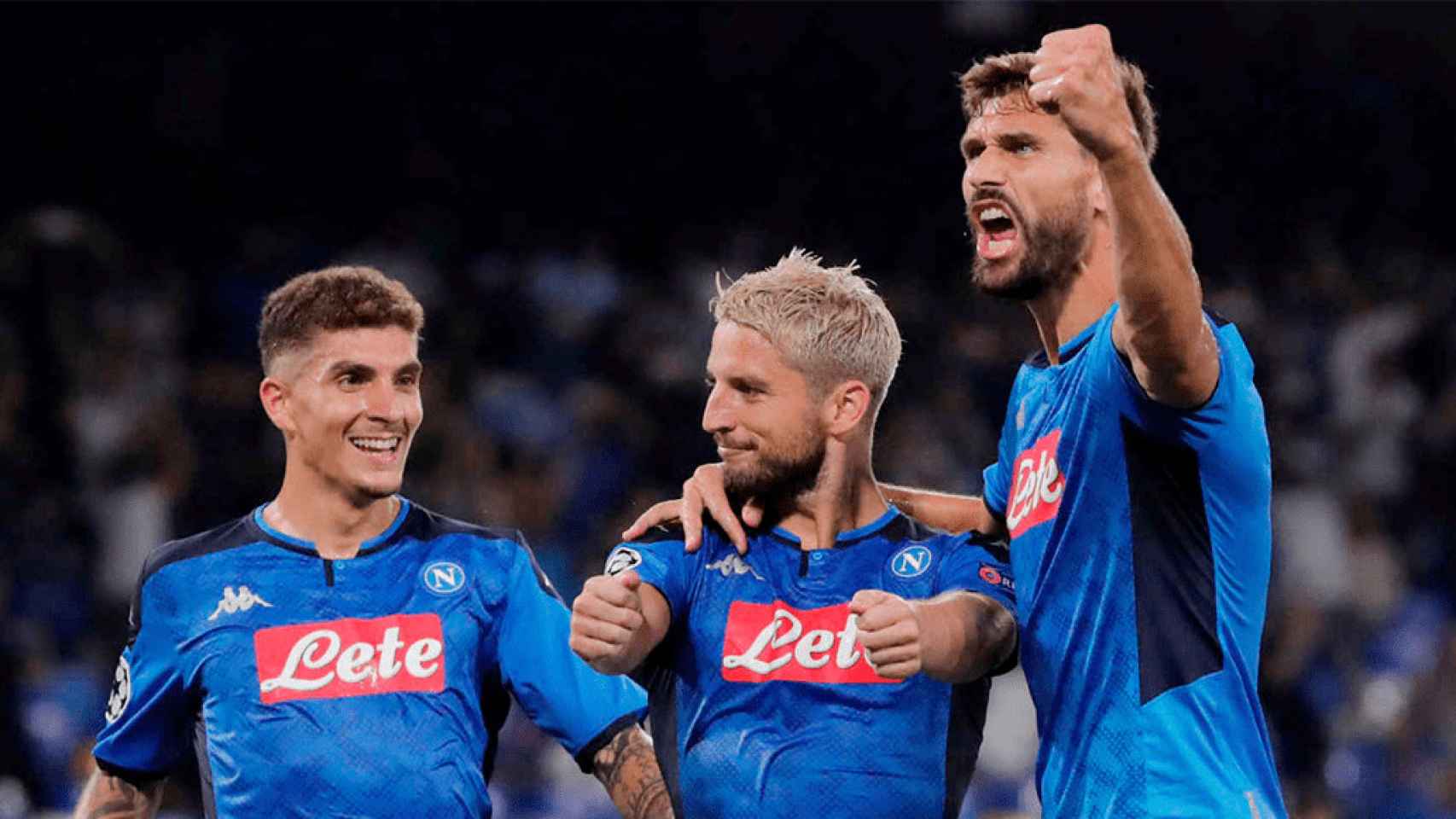 Di Lorenzo, Mertens y Llorente; del Nápoles, celebrando un gol / EFE