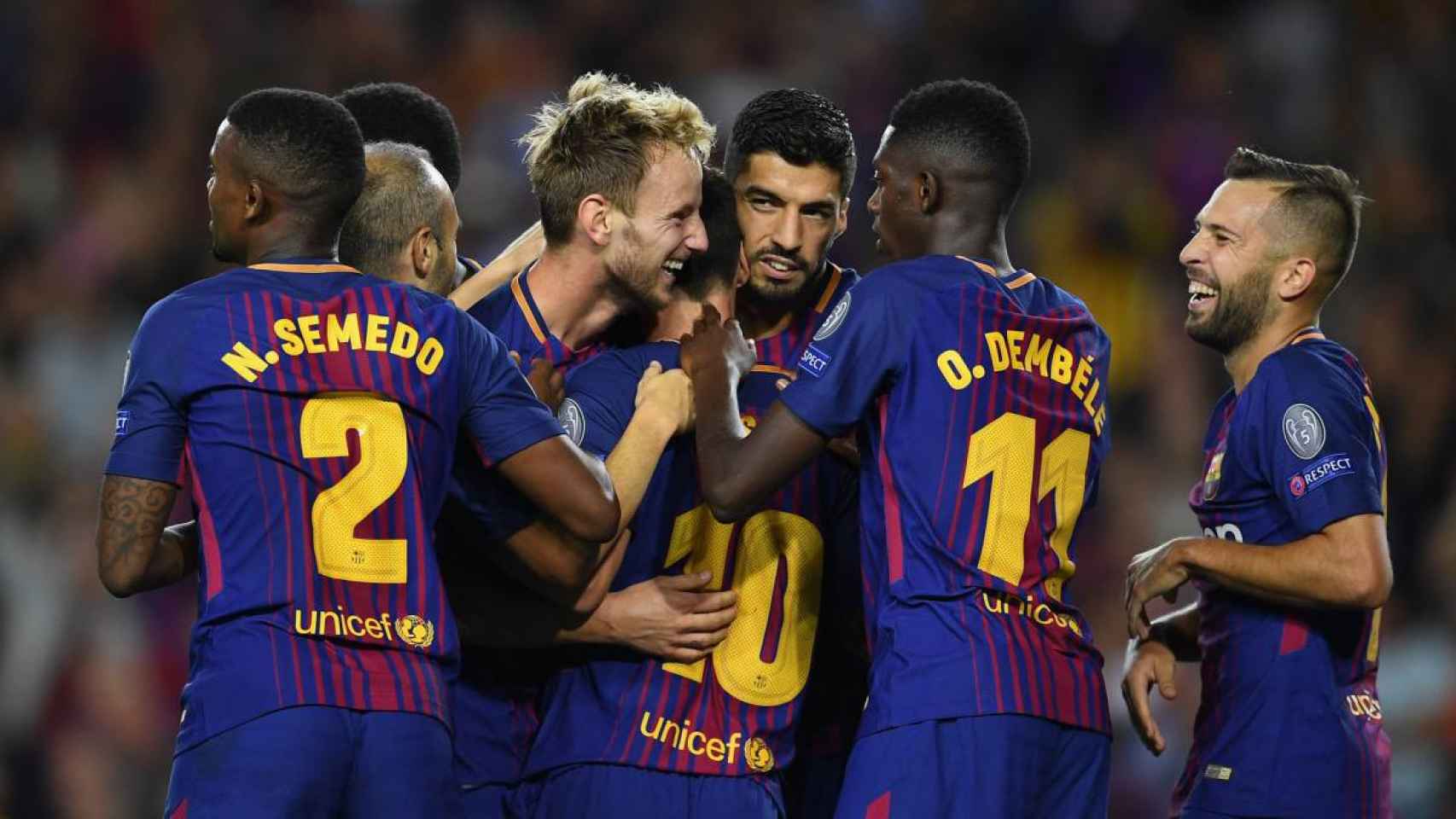 Los jugadores del Barça celebran un gol en un partido de Champions