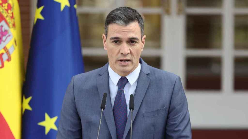 El presidente del Gobierno, Pedro Sánchez, en la declaración institucional sobre la situación en Ucrania desde el Palacio de La Moncloa / EP