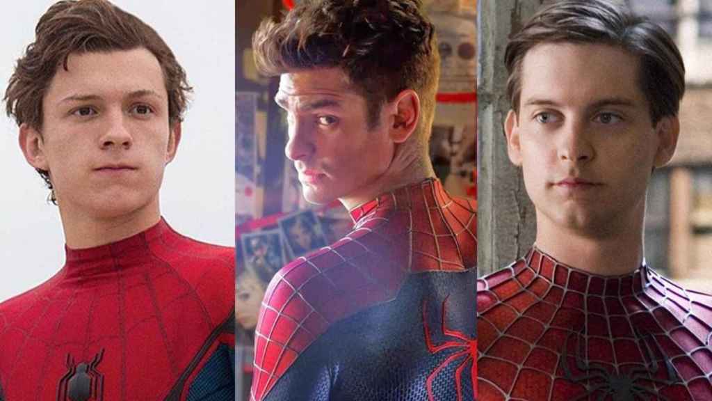 Tom Holland, Andrew Garfield y Tobey Maguire, en su papel de Spiderman / SONY