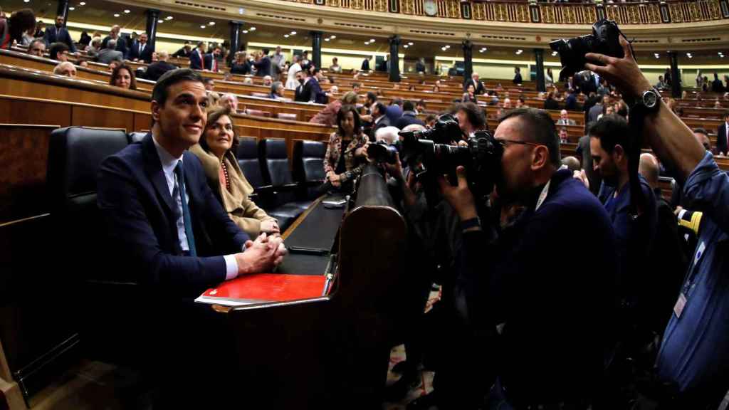 El candidato a la presidencia del Gobierno, Pedro Sánchez, en el Congreso de los Diputados / EFE