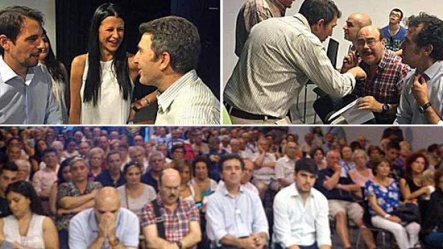 Acto organizado por SCC en Castelldefels contra la adhesión del ayuntamiento a la AMI, con la presencia de los ex alcaldes Manuel Reyes (PP) y Antonio Padilla (PSC)