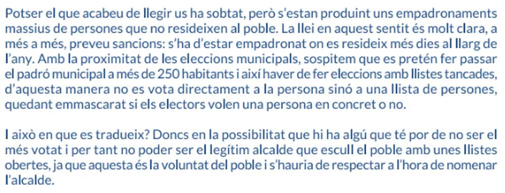 Parte del escrito de Josep Tremps en el programa de actos de las Fiestas de Ogassa 