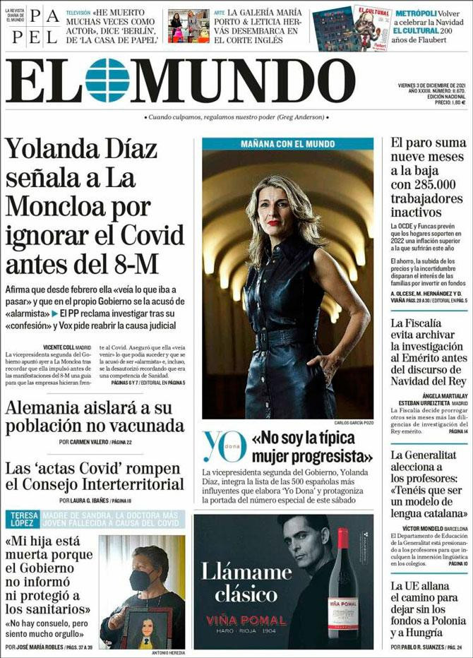 Portada de 'El Mundo' del 3 de diciembre de 2021 / Kiosko