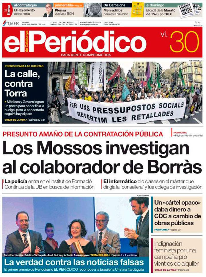 Portada de El Periódico de este viernes