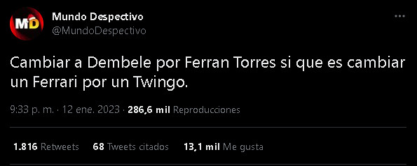 Las redes se mofan de Ferran Torres con la letra de la canción de Shakira / TWITTER