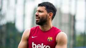 Sergio Kun Agüero en un entrenamiento del Barça / FCB