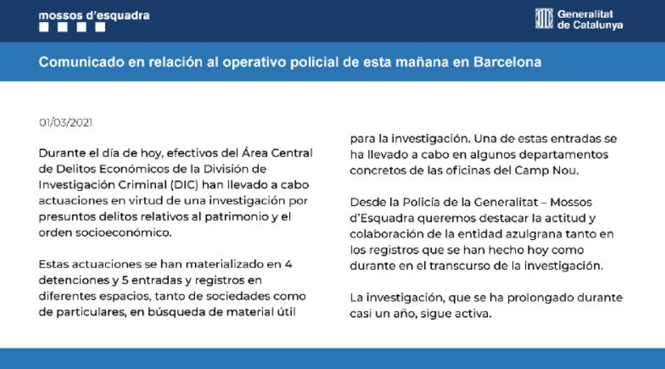 comunicado mossos camp nou