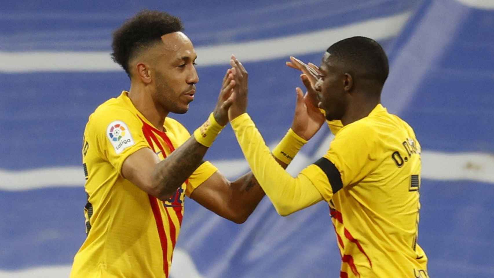 Aubameyang y Dembelé, figuras claves del Barça en la victoria contra el Real Madrid / EFE