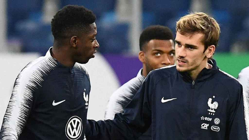 Dembelé y Griezmann en un entrenamiento con la selección francesa / EFE