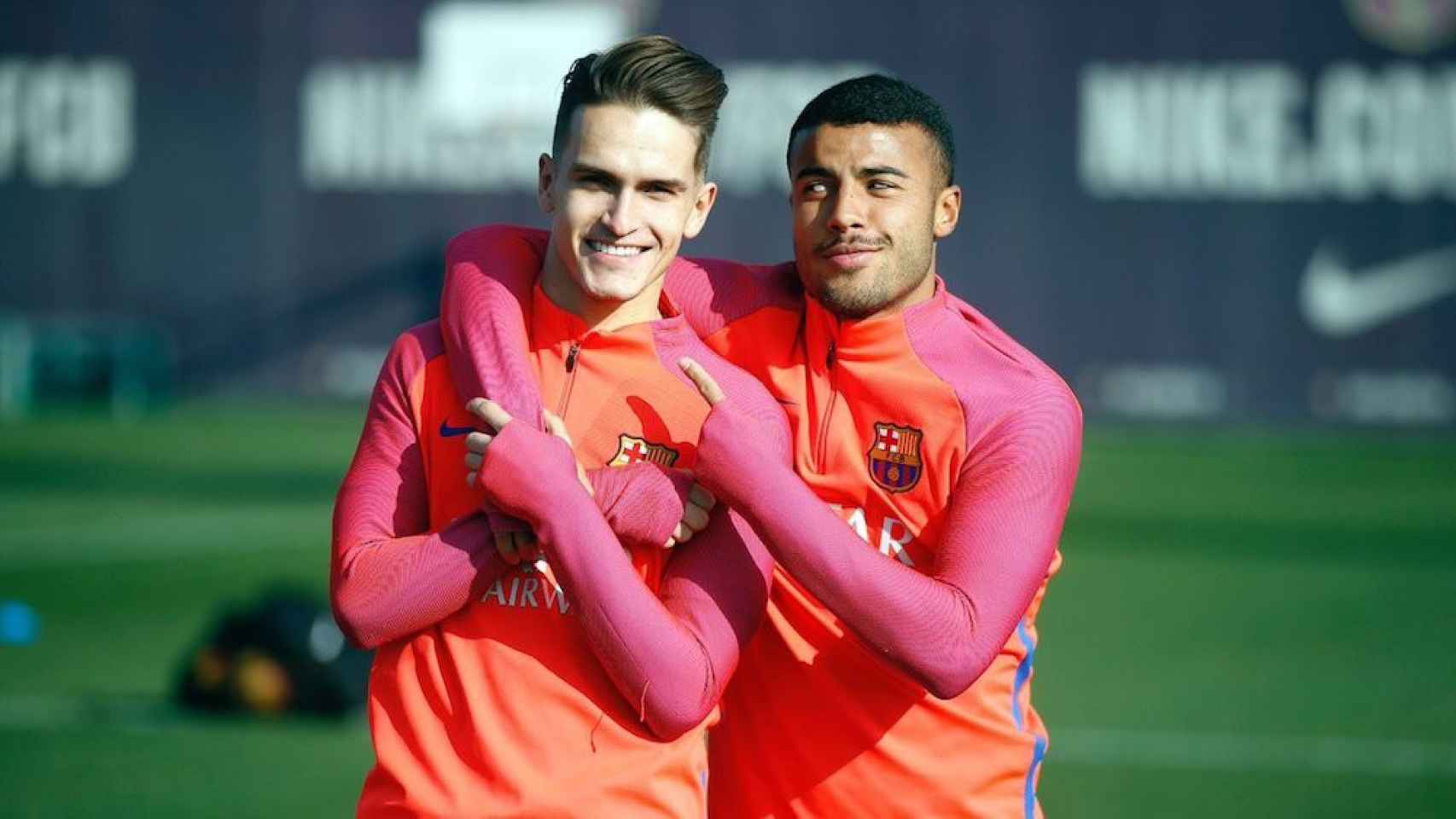 Una foto de Denis Suárez y Rafinha durante un entrenamiento del Barça / Twitter