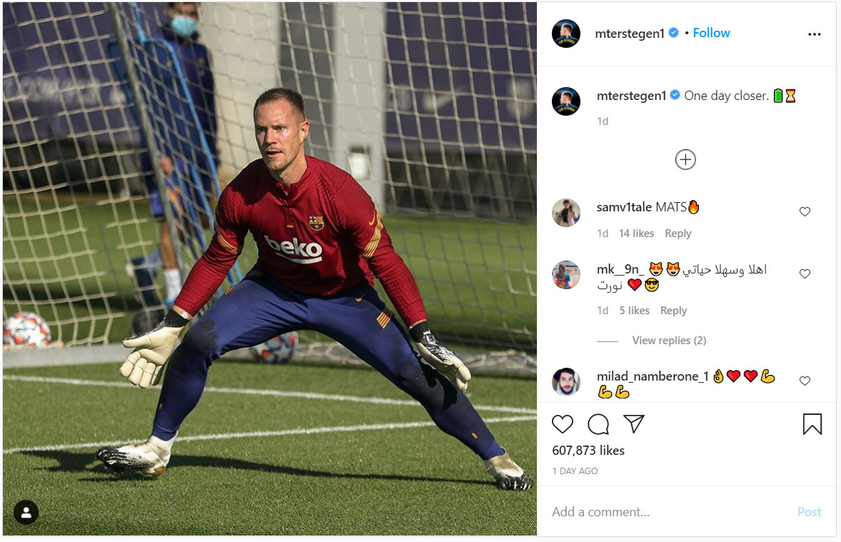 Publicación de Ter Stegen en un entrenamiento / Redes