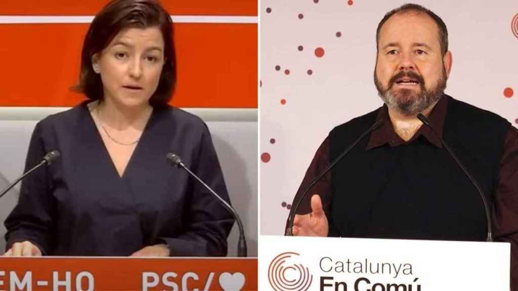 La diputada del PSC en el Parlament, Eva Granados, y el portavoz de los comuns Joan Mena en rueda de prensa / EUROPA PRESS