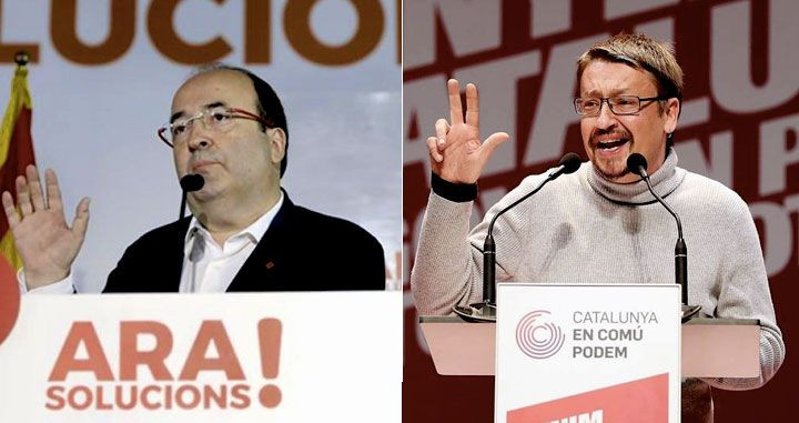 El primer secretario del PSC Miquel Iceta (i) y el líder de los comunes Xavier Domenech (d) en la campaña del 21D / CG