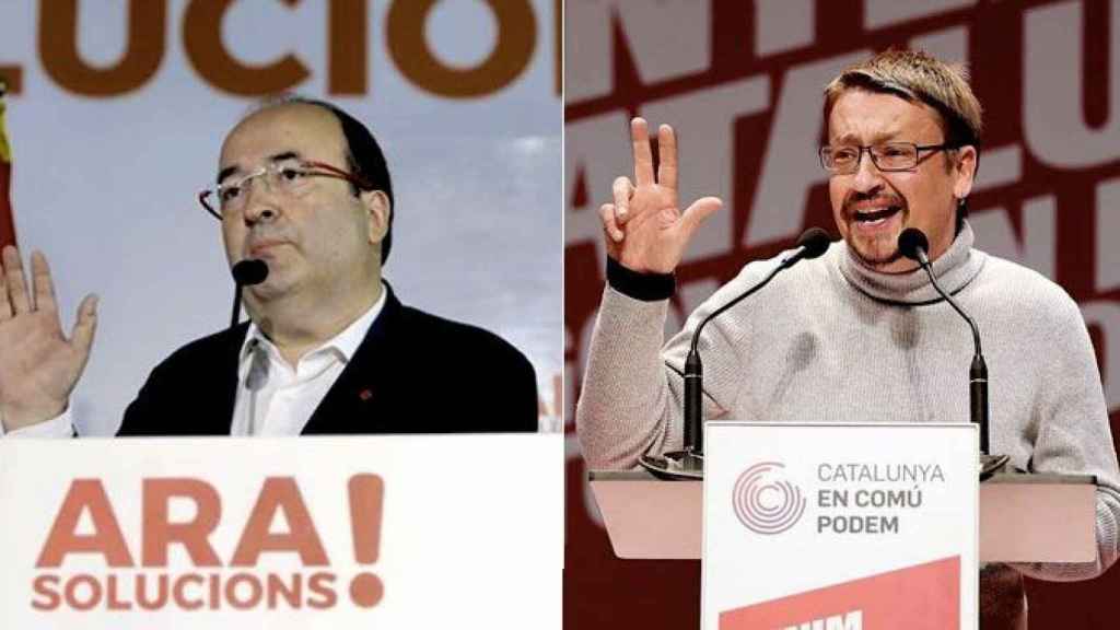 El primer secretario del PSC Miquel Iceta (i) y el líder de los comunes Xavier Domenech (d) en la campaña del 21D / CG