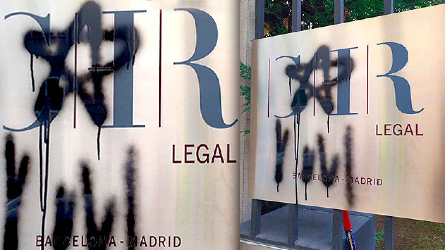 La pintada de una 'estelada' en la placa de CHR Legal, despacho de colaboradores de 'Crónica Global' / CG