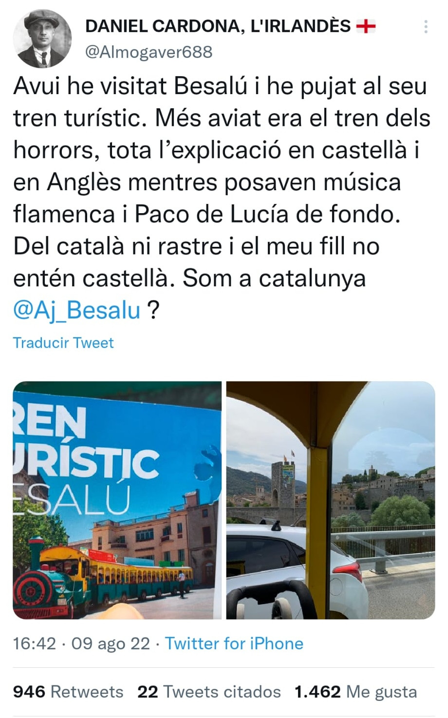 Un tuitero se escandaliza en un tren turístico de Besalú / TWITTER