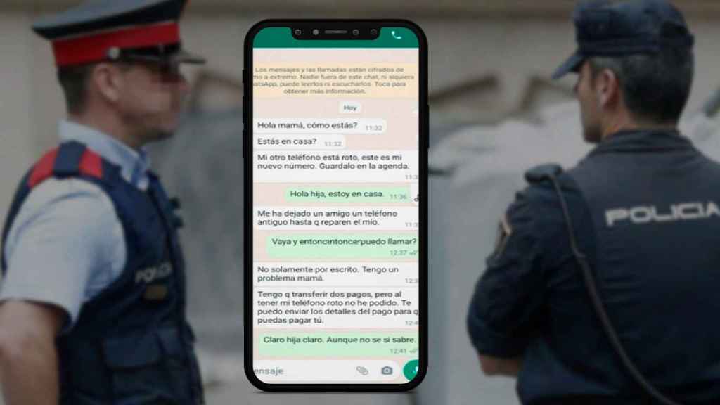 Montaje de una estafa 'smishing' sobre una imagen de agentes de Mossos d'Esquadra y Policía Nacional / CG