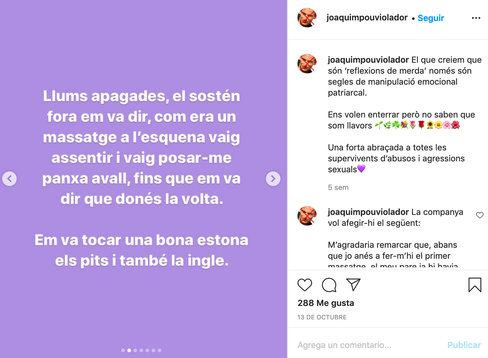 Testimonio de una de las presuntas víctimas de abusos del masajista de Canet de Mar / INSTAGRAM