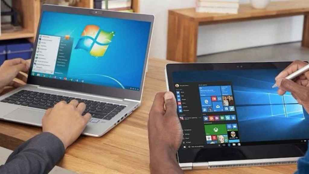 A la izquierda, portátil con Windows 7. A la derecha, tablet con el Windows 10 / EP