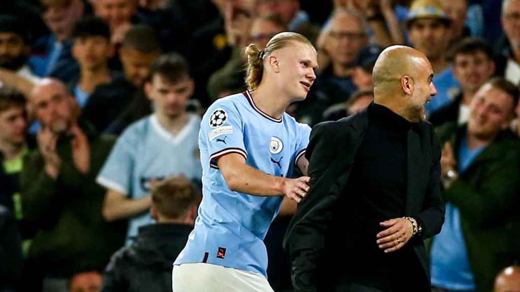 Guardiola celebra con Haaland la clasificación del City para la final de la Champions / EFE