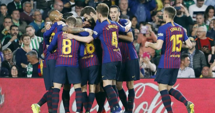 El Barça celebrando un gol en el Benito Villamarín / FC Barcelona