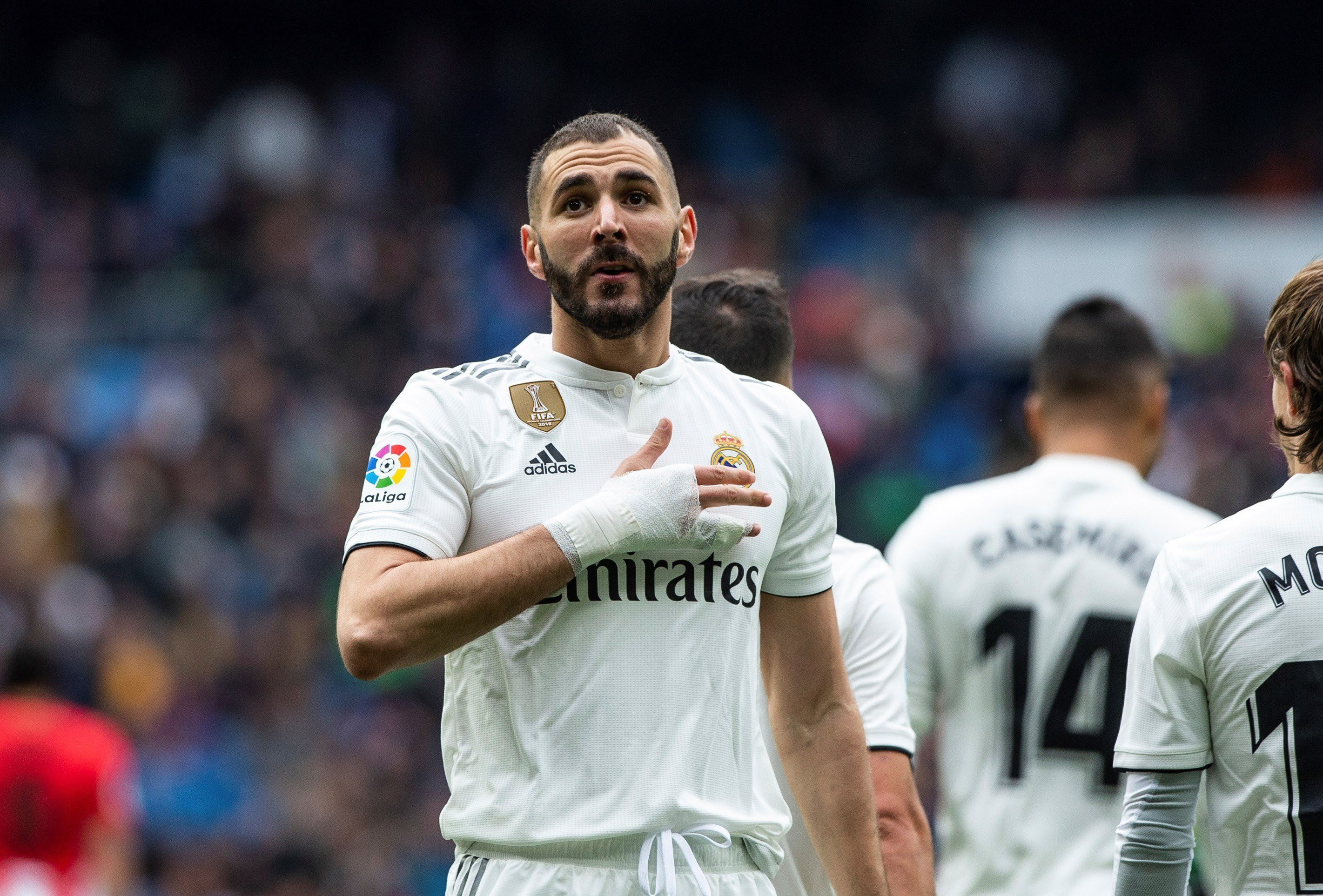 Benzema celebra el gol anotado con el Real Madrid ante el Athletic / EFE