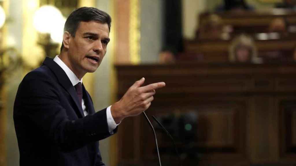 Pedro Sánchez, el presidente del Gobierno, durante su intervención en el Congreso / EFE