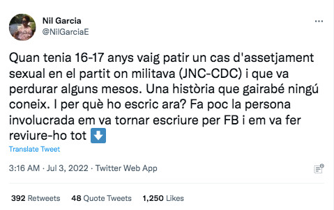 Mensaje de un exmilitante de JNC / TWITTER