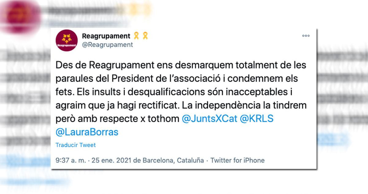 Reagrupament se desmarca de su presidente, Josep Sort / TUITER