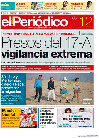 Portada de 'El Periódico' del 12 de agosto de 2018