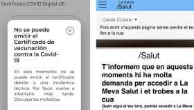 Dos imágenes de error de la página web del certificado Covid de la Consejería de Salud / CG