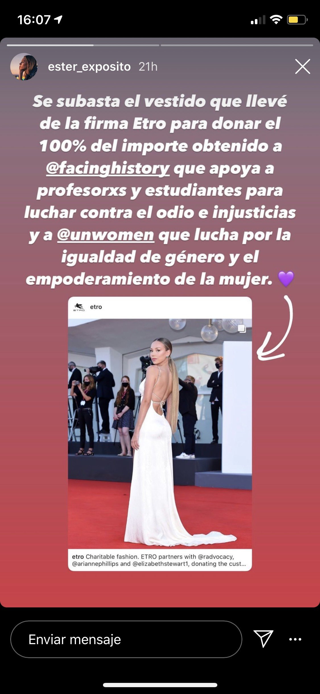 ester expósito subasta vestido