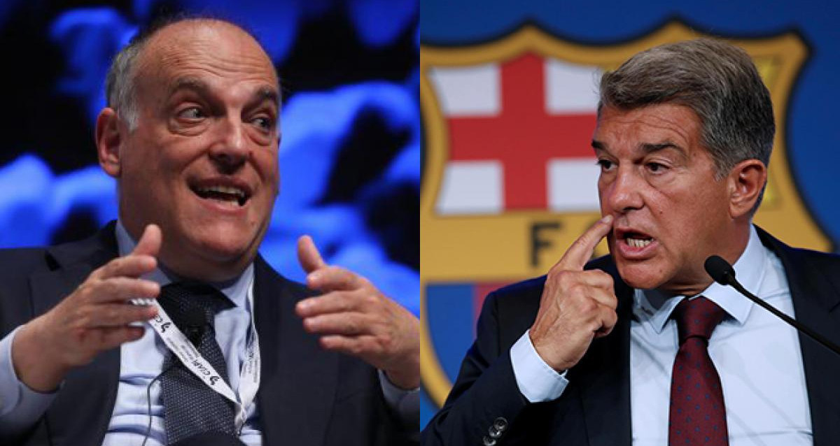 Javier Tebas y Joan Laporta, los mandatarios de la Liga y el Barça, en un fotomontaje / EFE