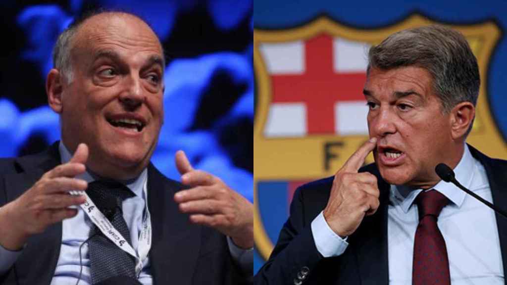 Javier Tebas y Joan Laporta, los mandatarios de la Liga y el Barça, en un fotomontaje / EFE