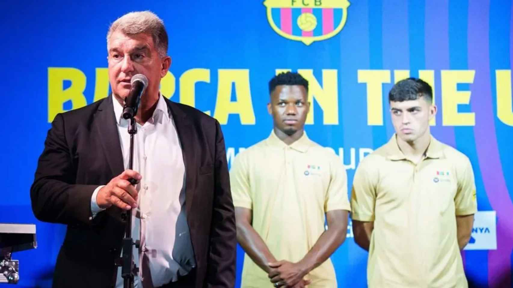 Joan Laporta, en un acto institucional con Ansu Fati y Pedri / FCB