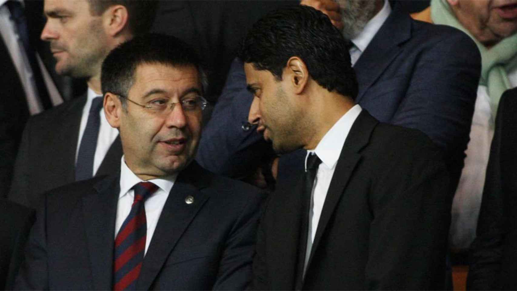 Bartomeu y Nasser Al-Khelaifi en un Barça-PSG / EFE