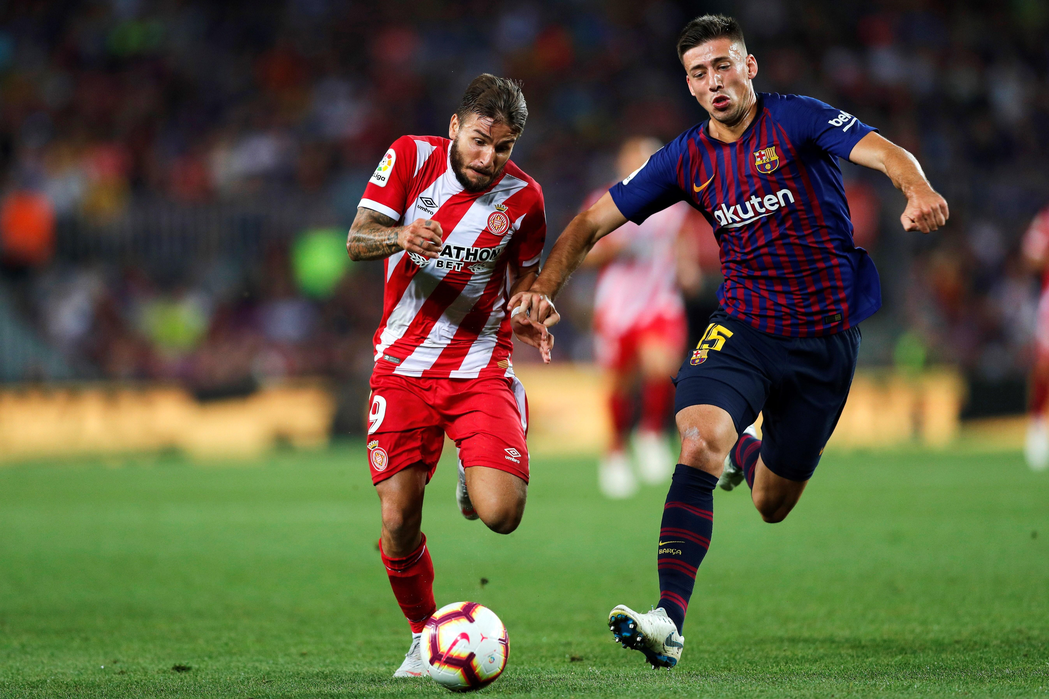 Una foto de Lenglet y Portu durante el partido Barça - Girona / EFE