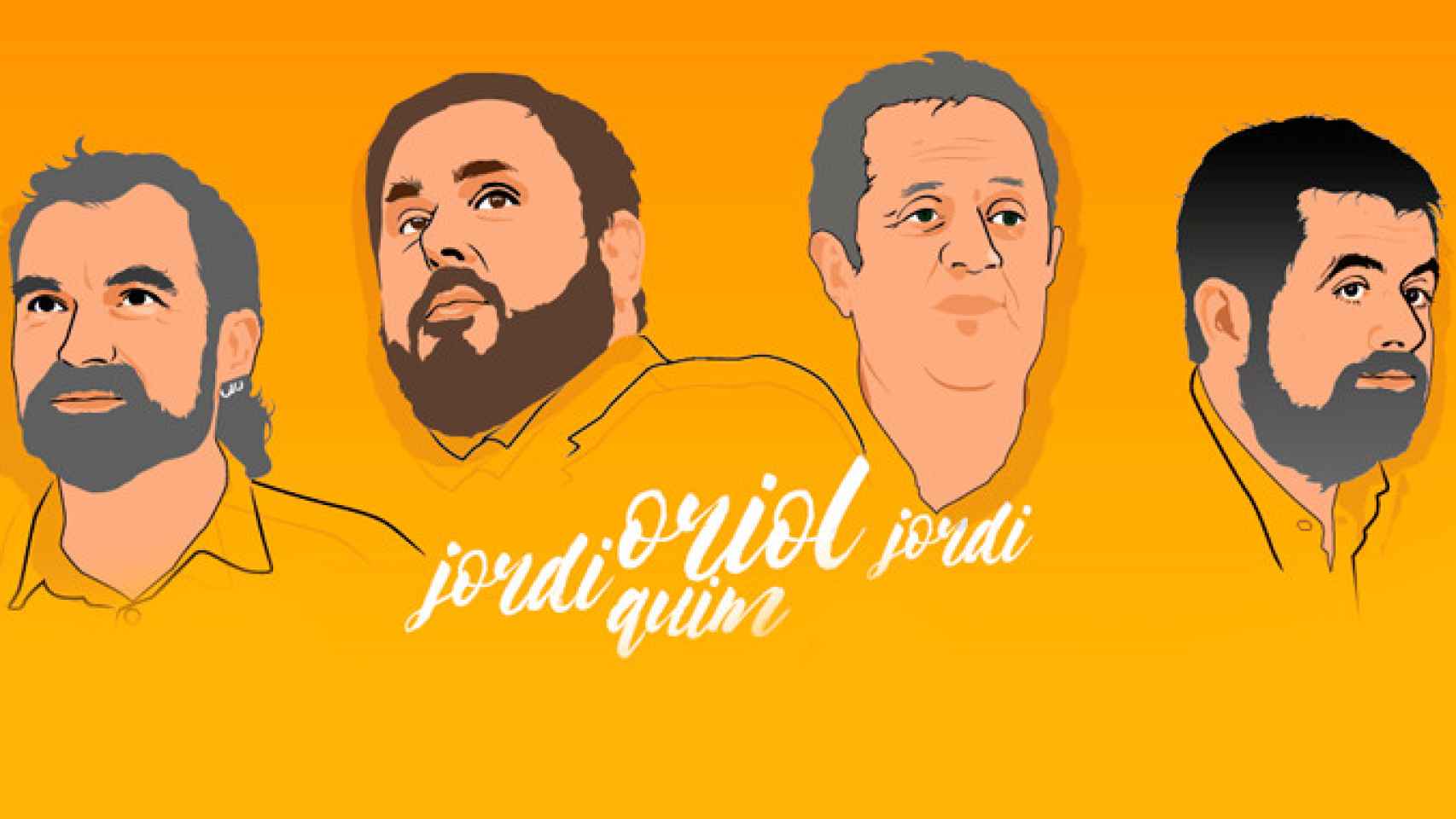 Jordi Cuixart, Oriol Junqueras, Joaquim Forn y Jordi Sànchez en un cartel de la Assemblea