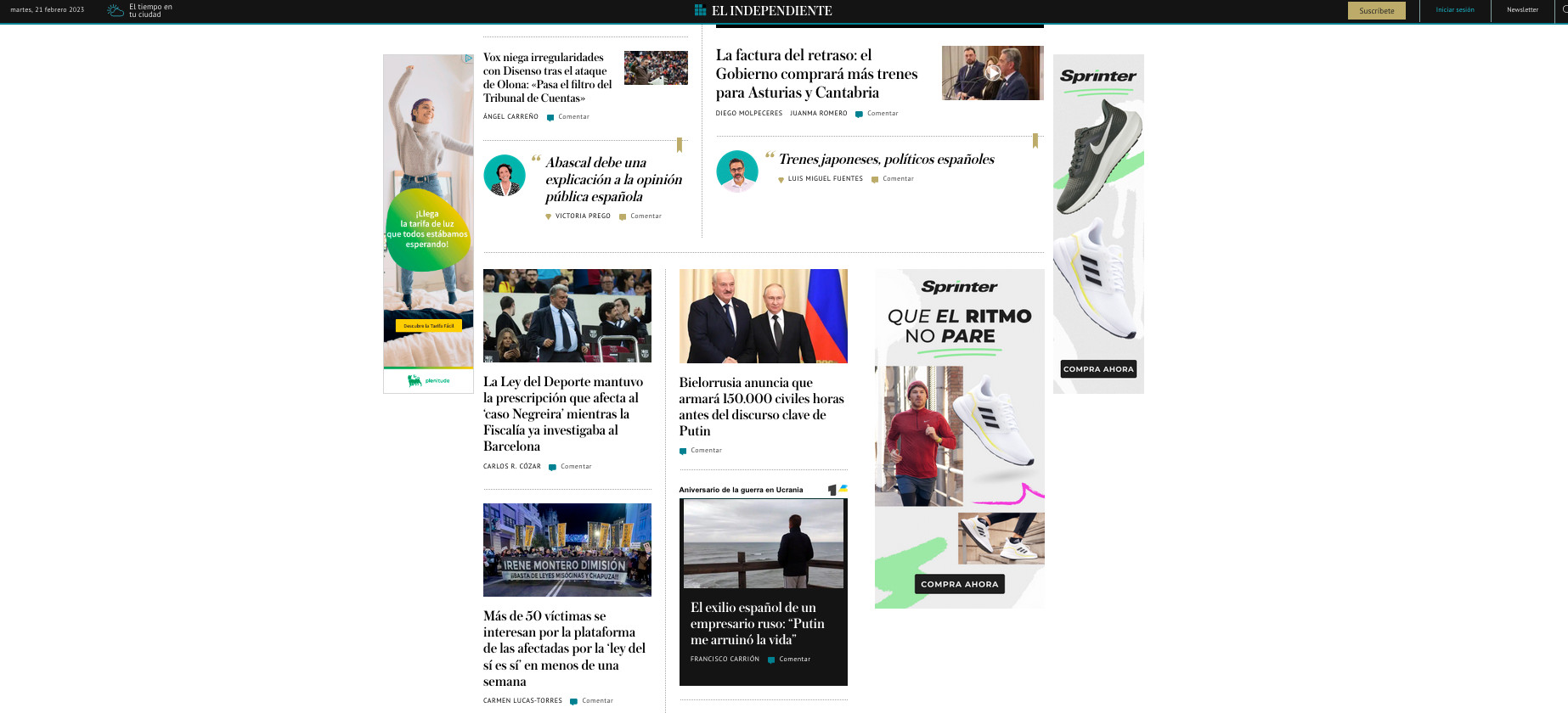 Portada de 'El Independiente' de 21 de febrero de 2023