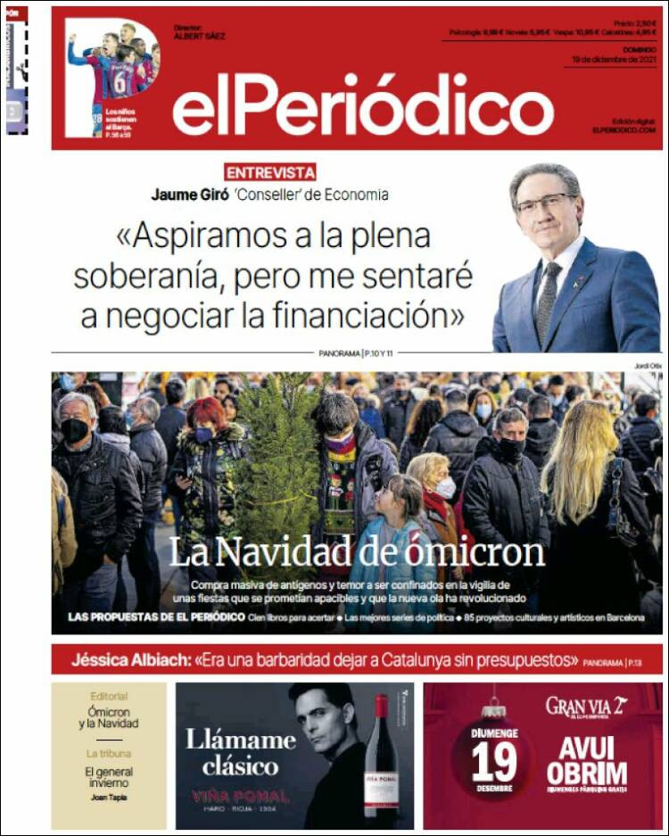 Portada 'El Periódico' 19 diciembre