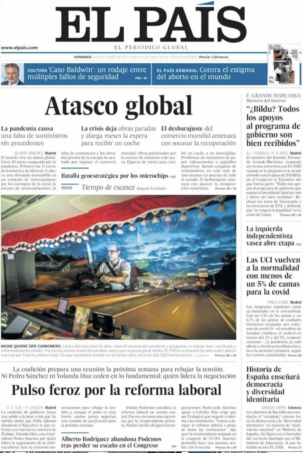 Portada de 'El País' del 24 de octubre de 2021 / KIOSKO.NET